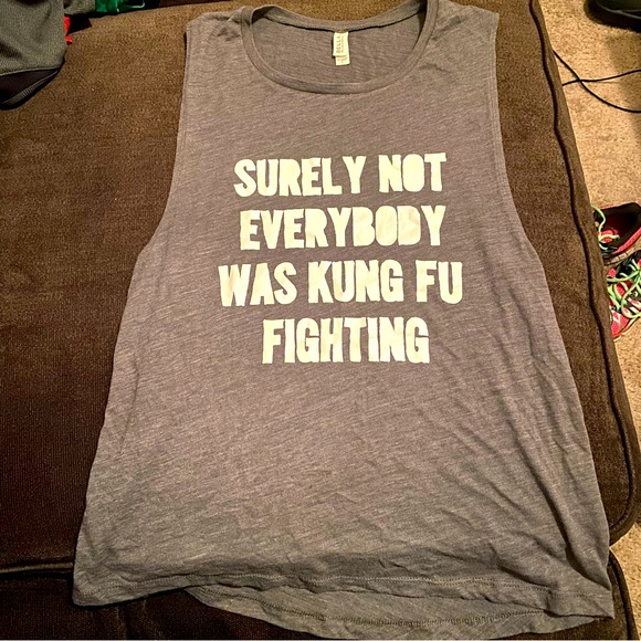 Bella Canvas Tops - EUC Bella Canvas Muscle Tank / Tee Workout Kung Fu Fighting Dark Grey - L